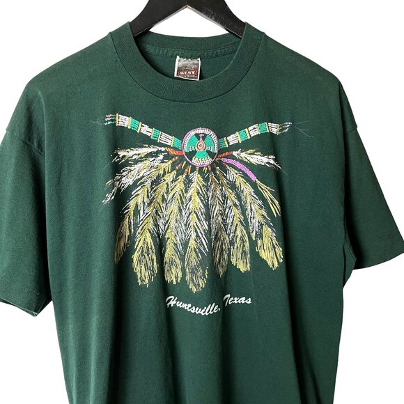 90s Huntsville Texas Native Design Shirt L Forest Green USA Vintage Tee - Picture 2 of 16